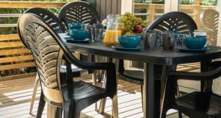 Terrasse bois du mobil home Sirius camping le Littoral Cap d'Agde